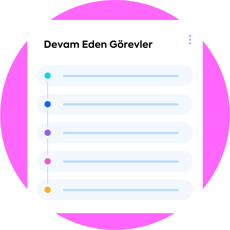 Renkli durum işaretleyicilerinin yer aldığı bir listeyi gösteren, "devam eden görevliler" başlıklı dijital görev yönetimi arayüzünün çizimi.